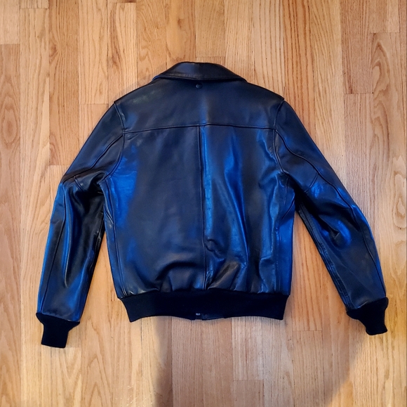 Schott Slim Leather Bomber Jacket - Black (M) - Picture 4 of 8